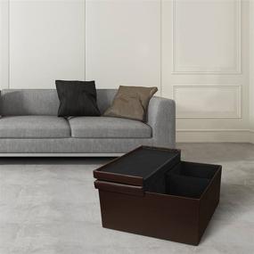 img 1 attached to 🪑 Otto & Ben Coffee Table: Smart Lift Top Trunk Ottomans Bench Foot Rest - 30" Square, Brown Leather