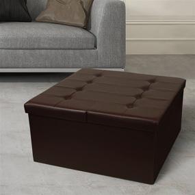 img 4 attached to 🪑 Otto & Ben Coffee Table: Smart Lift Top Trunk Ottomans Bench Foot Rest - 30" Square, Brown Leather
