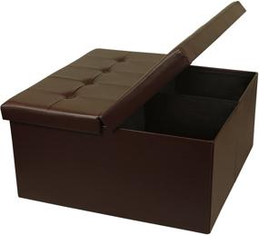 img 2 attached to 🪑 Otto & Ben Coffee Table: Smart Lift Top Trunk Ottomans Bench Foot Rest - 30" Square, Brown Leather