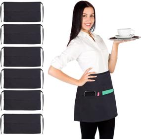 img 4 attached to 👩 Ruvanti 6 Pack Waitress/Server Waist Apron: Durable Cotton Blend, 3 Pockets, Long Ties – Perfect for Restaurants, Cafes, and Events!