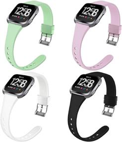 img 4 attached to Coperr 4 Pack Silicone Bands для серии Fitbit Versa - тонкие, мягкие и стильные браслеты для женщин и мужчин.