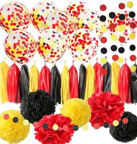 img 4 attached to Optimized Search: Mickey Mouse Birthday Decorations, Party Supplies in Yellow, Black, and Red - Includes Confetti Balloons, Fire Truck Birthday Banner, Minnie Mouse Party Decorations, and Mickey Garland Banner