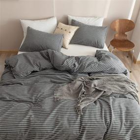 img 2 attached to ECOCOTT King Size Dark Grey Duvet Cover Set - 100% Washed Cotton with White Stripes Pattern - Simple and Stylish Bedding Set