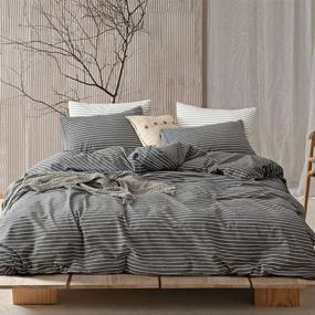 img 4 attached to ECOCOTT King Size Dark Grey Duvet Cover Set - 100% Washed Cotton with White Stripes Pattern - Simple and Stylish Bedding Set
