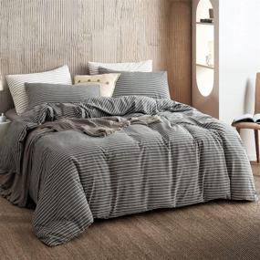 img 3 attached to ECOCOTT King Size Dark Grey Duvet Cover Set - 100% Washed Cotton with White Stripes Pattern - Simple and Stylish Bedding Set