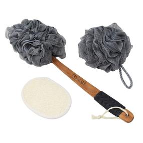 img 4 attached to Nicer Concepts Exfoliating Loofah Back Scrubber Set - Includes Loofah Stick, Extra Large Sponge, and Face Scrubber - Ideal for Men and Women's Shower and Bath, Back and Body Care