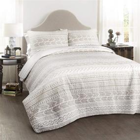 img 4 attached to Luxurious Lush Decor Hygge Geo Quilt Set - King 🛌 Size, Taupe & White: A Perfect Blend of Comfort and Style