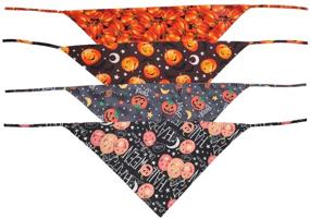 img 3 attached to 🎃 Halloween Dog Bandanas: 4 PCS/Pack Pumpkin Reversible Triangle Bibs Scarf Accessories for Pets