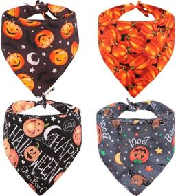 img 4 attached to 🎃 Halloween Dog Bandanas: 4 PCS/Pack Pumpkin Reversible Triangle Bibs Scarf Accessories for Pets
