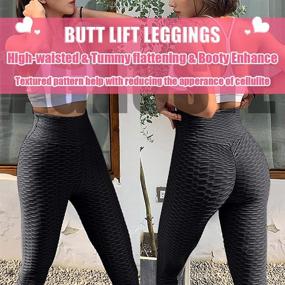 img 2 attached to 🩲 AGROSTE Women's High-Waist Yoga Pants with Tummy Control for Workout, Ruched Butt-Lifting Stretchy Leggings in Textured Booty Tights