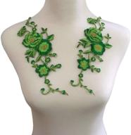 green iron-on embroidered applique patch with big flower design, lace fabric ribbon trim for neckline collar logo