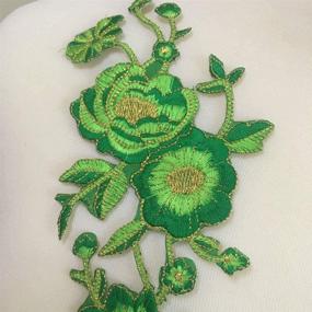 img 1 attached to Green Iron-on Embroidered Applique Patch with Big Flower Design, Lace Fabric Ribbon Trim for Neckline Collar