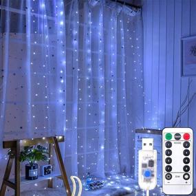 img 4 attached to White Curtain String Light with Remote Control, 300 LED 9.8x9.8 Ft, 8 Modes, 4 Brightness Levels, USB Powered Fairy Copper Wire Lights for Bedroom Wedding Party Home Indoor