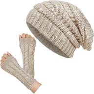 loritta women's winter beanie hat and fingerless gloves set - chunky, soft cable knit for warmth and style - perfect gift logo