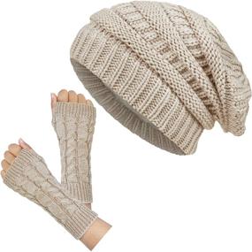 img 4 attached to Loritta Women's Winter Beanie Hat and Fingerless Gloves Set - Chunky, Soft Cable Knit for Warmth and Style - Perfect Gift