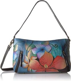 img 4 attached to 👜 Anna by Anuschka Women's Genuine Leather Wide Cross Body Satchel: Exquisite Hand Painted Original Artwork with Zip-Top Organizer