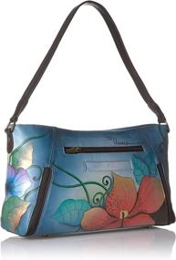 img 3 attached to 👜 Anna by Anuschka Women's Genuine Leather Wide Cross Body Satchel: Exquisite Hand Painted Original Artwork with Zip-Top Organizer