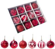 🎄 12-piece assorted christmas tree ball ornaments, 2.4 inches - shatterproof, shine, and ideal for xmas tree decoration, holiday party, wedding indoor/outdoor. perfect gift box set in vibrant red. логотип