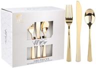 🍴 wdf 180-piece disposable plastic gold silverware cutlery, gold plastic flatware - 60 forks, 60 knives, 60 spoons - ideal for special events, parties, and gatherings (gold) (gold cutlery) logo