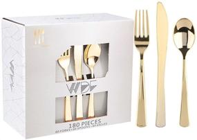 img 4 attached to 🍴 WDF 180-Piece Disposable Plastic Gold Silverware Cutlery, Gold Plastic Flatware - 60 Forks, 60 Knives, 60 Spoons - Ideal for Special Events, Parties, and Gatherings (Gold) (Gold Cutlery)