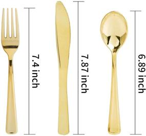 img 3 attached to 🍴 WDF 180-Piece Disposable Plastic Gold Silverware Cutlery, Gold Plastic Flatware - 60 Forks, 60 Knives, 60 Spoons - Ideal for Special Events, Parties, and Gatherings (Gold) (Gold Cutlery)