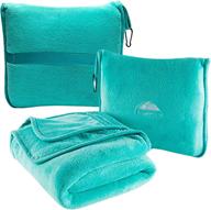bluehills premium soft travel blanket pillow: compact teal green t006 blanket for airplane travel with handy accessories logo