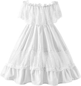 img 4 attached to Платье макси-принцессы для маленькой девочки на свадьбе - бохо платье с открытыми плечами и кружевными оборками на праздники