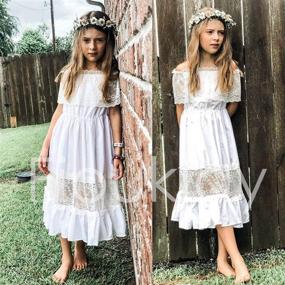 img 3 attached to Fioukiay Toddler Girl Wedding Princess Maxi Dress - Boho Off Shoulder Lace Ruffle Gown for Holidays
