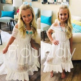 img 2 attached to Платье макси-принцессы для маленькой девочки на свадьбе - бохо платье с открытыми плечами и кружевными оборками на праздники