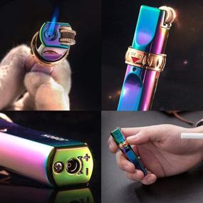 img 2 attached to Премиум устройство для зажигания сигар "Windproof Torch" с блокировкой пламени - заправляемый газом, черный никельный дизайн.