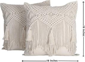 img 2 attached to Folkulture Boho Macrame Throw Pillow Covers 18x18 - Christmas Decor, Modern Farmhouse Bohemian 🌿 Pillows for Bed, Couch, or Sofa - Set of 2 with Tassels - Natural Ivory