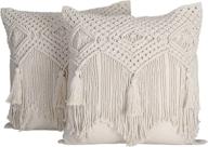 folkulture boho macrame throw pillow covers 18x18 - christmas decor, modern farmhouse bohemian 🌿 pillows for bed, couch, or sofa - set of 2 with tassels - natural ivory логотип