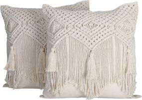 img 4 attached to Folkulture Boho Macrame Throw Pillow Covers 18x18 - Christmas Decor, Modern Farmhouse Bohemian 🌿 Pillows for Bed, Couch, or Sofa - Set of 2 with Tassels - Natural Ivory