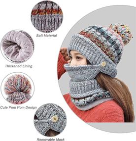 img 2 attached to 🧣 Fleece-Lined Knitted Winter Hat, Scarf, and Mask Set for Women with Pompom - 3-in-1 Warm Beanies Hats Scarfs