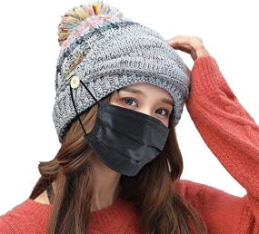 img 3 attached to 🧣 Fleece-Lined Knitted Winter Hat, Scarf, and Mask Set for Women with Pompom - 3-in-1 Warm Beanies Hats Scarfs