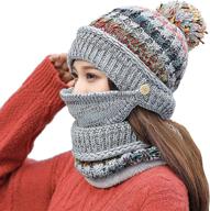 🧣 fleece-lined knitted winter hat, scarf, and mask set for women with pompom - 3-in-1 warm beanies hats scarfs logo