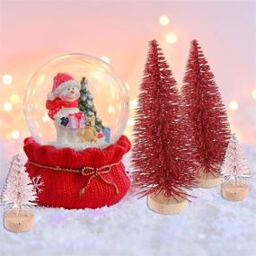 img 1 attached to 🎄 Yiphates Mini Christmas Tree Set: 6 Pcs Bottle Brush Trees with Wood Base for Festive Home Decor - Red & Pink