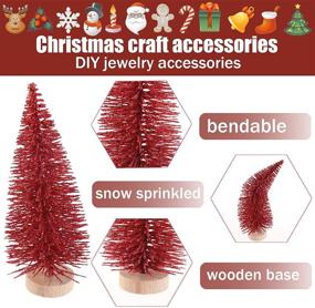 img 2 attached to 🎄 Yiphates Mini Christmas Tree Set: 6 Pcs Bottle Brush Trees with Wood Base for Festive Home Decor - Red & Pink