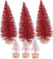 🎄 yiphates mini christmas tree set: 6 pcs bottle brush trees with wood base for festive home decor - red & pink logo