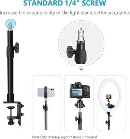 img 3 attached to 🔦 Регулируемый настольный фонарь с креплением на C-образном зажиме - 13.5-23.5 дюйма с резьбовым адаптером 1/4" для видео-света, DSLR-камеры, кольцевого света, веб-камеры.
