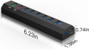 img 1 attached to RAOYI 8-Port USB Hub 3.0 Powered, 6 Port USB 3.0 Data Hub with 12V Power Adapter, 3.3ft USB Cable for MacBook, Mouse, Laptop, PC, USB Flash Drives, HDD Hard Drive (Black)