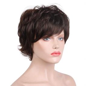 img 1 attached to 💇 Blonde Unicorn Short Wigs for Women: Natural Human Hair Wig in Dark Brown Shades - Find Your Perfect Look!