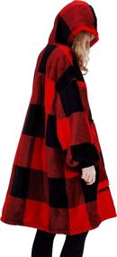 img 3 attached to U&amp;O Oversized Red and Black Plaid Sherpa Blanket Sweatshirt with Hood &amp; Pocket, Sleeveless Luminous Hoodie Blanket