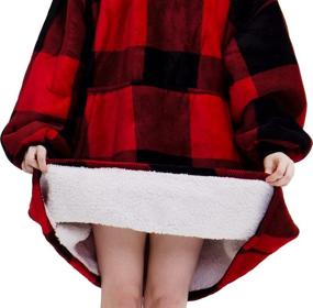 img 1 attached to U&amp;O Oversized Red and Black Plaid Sherpa Blanket Sweatshirt with Hood &amp; Pocket, Sleeveless Luminous Hoodie Blanket