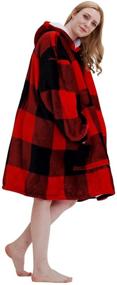 img 2 attached to U&amp;O Oversized Red and Black Plaid Sherpa Blanket Sweatshirt with Hood &amp; Pocket, Sleeveless Luminous Hoodie Blanket