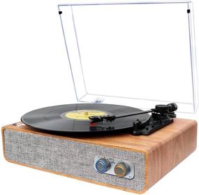 img 4 attached to 🎵 Vintage Bluetooth Vinyl Record Player with Magnetic Cartridge, 3 Speed Turntable with Counterweight, RCA Output, Built-in Speakers - Brown Wood