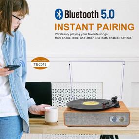 img 1 attached to 🎵 Винтажный Bluetooth проигрыватель виниловых пластинок с магнитной катушкой, 3 скорости проигрывания с контрвесом, выходом RCA, встроенными динамиками - коричневое дерево.