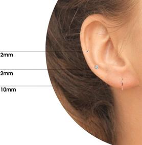 img 3 attached to 💎 Set of 3 Pairs Rose Flash Sterling Silver 10mm Endless Hoops with 2mm CZ and Ball Stud Unisex Cartilage Earrings