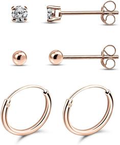 img 4 attached to 💎 Set of 3 Pairs Rose Flash Sterling Silver 10mm Endless Hoops with 2mm CZ and Ball Stud Unisex Cartilage Earrings