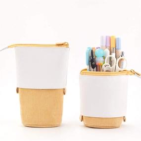 img 4 attached to Oyachic Stand Up Pencil Case Standing Pencil Holder Transformer Pencil Pouch Telescopic Pen Bag Cute Makeup Bag Cosmetic Organizer Bag Stationery Box For Women (Yellow)